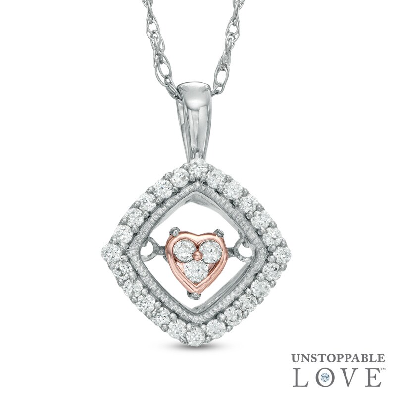 Main Image 1 of Unstoppable Love™ 0.20 CT. T.W. Diamond Tilted Square with Inner Heart Pendant in 10K Two-Tone Gold