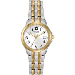 Ladies' Citizen Eco-Drive® Two-Tone Watch with White Dial (Model: EW1544-53A)