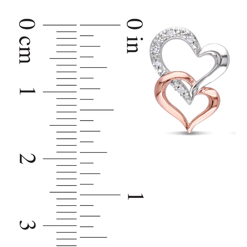 0.05 CT. T.W. Diamond Double Heart Drop Earrings in Two-Tone Sterling Silver