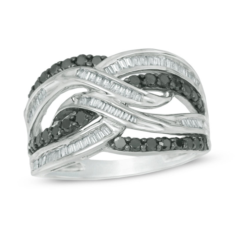 1.00 CT. T.W. Enhanced Black and White Diamond Layered Braid Ring in 10K White Gold|Peoples Jewellers