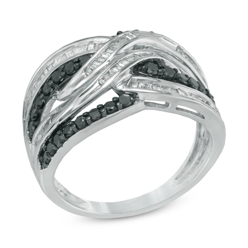 1.00 CT. T.W. Enhanced Black and White Diamond Layered Braid Ring in 10K White Gold