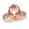 Thumbnail Image 0 of Oval Morganite and 0.19 CT. T.W. Diamond Split Shank Ring in 14K Rose Gold