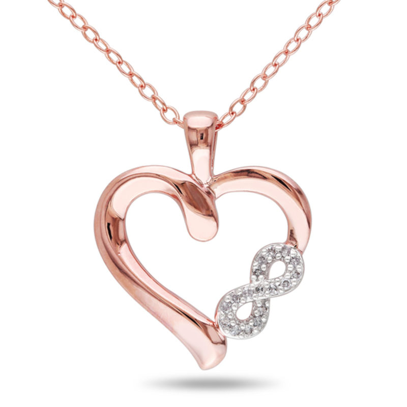Diamond Accent Heart with Infinity Pendant in Sterling Silver with Rose Rhodium