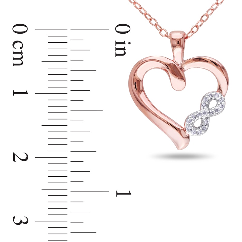 Diamond Accent Heart with Infinity Pendant in Sterling Silver with Rose Rhodium