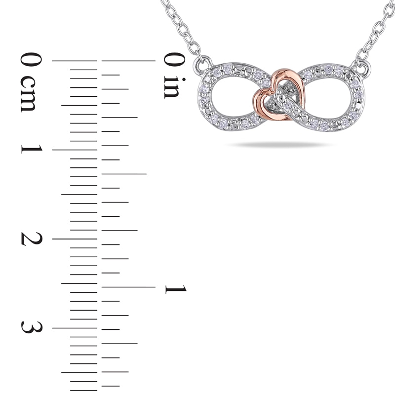 0.10 CT. T.W. Diamond Sideways Infinity with Heart Necklace in Two-Tone Sterling Silver