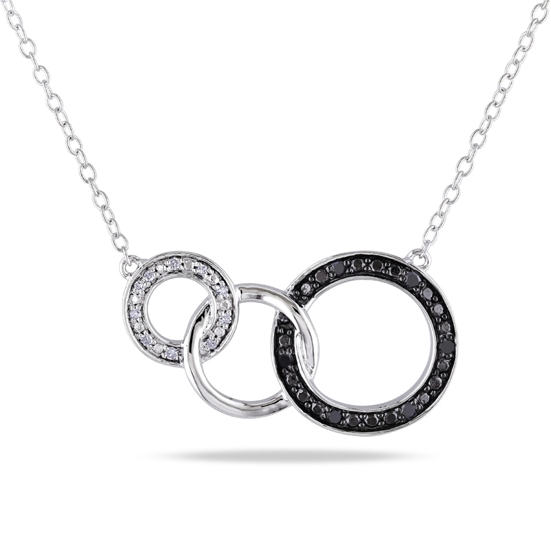 0.10 CT. T.W. Black and White Diamond Three Interlocking Circles Necklace in Sterling Silver|Peoples Jewellers