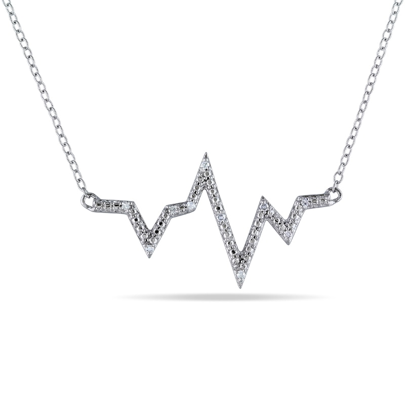 Diamond Accent Heartbeat Necklace in Sterling Silver