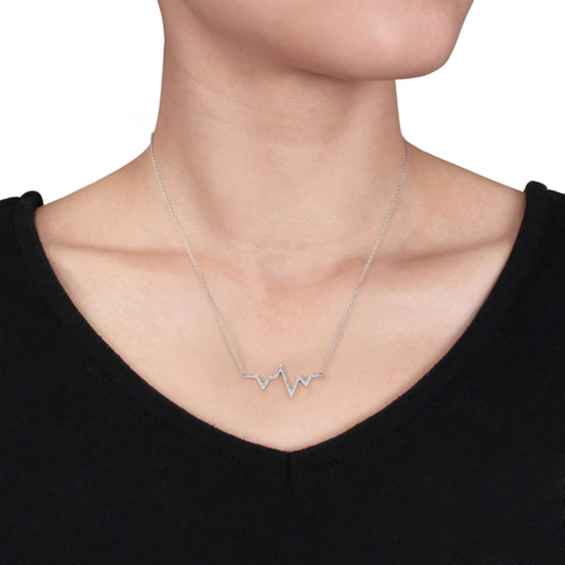 Diamond Accent Heartbeat Necklace in Sterling Silver Peoples