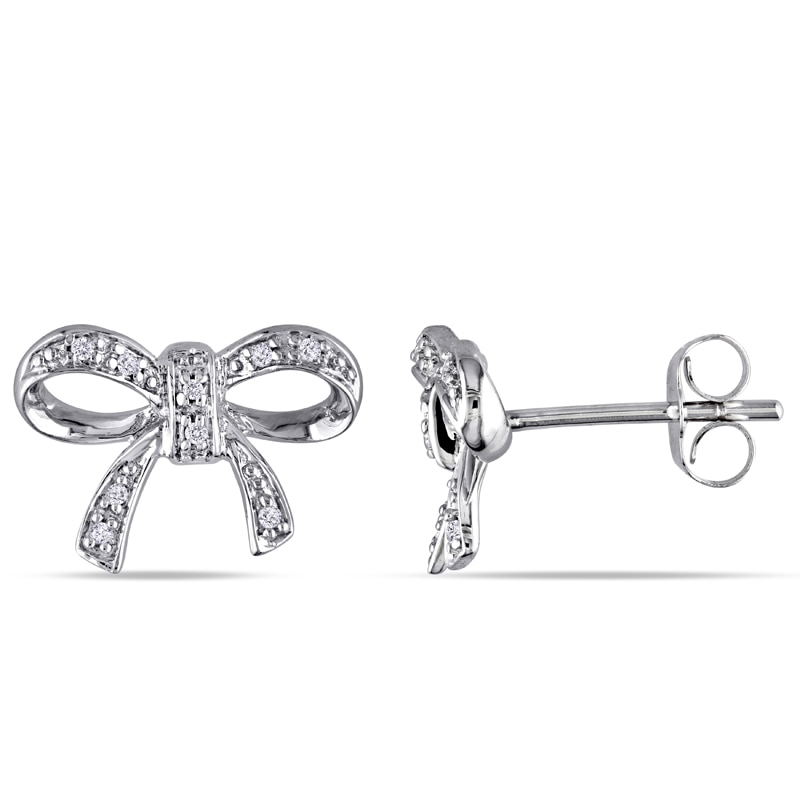 Diamond Accent Bow Stud Earrings in 10K White Gold|Peoples Jewellers