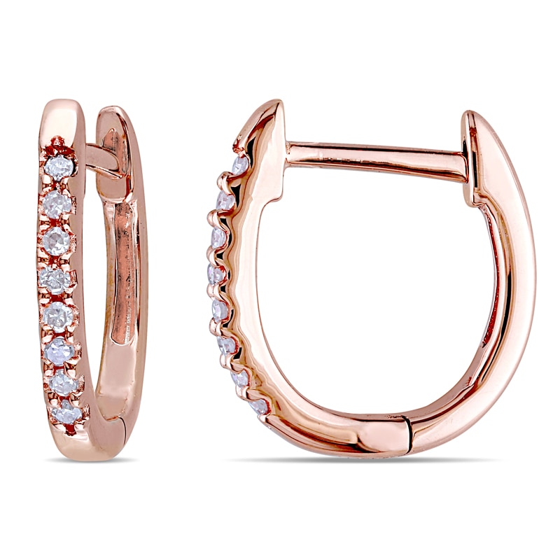 0.09 CT. T.W. Diamond Huggie Hoop Earrings in 10K Rose Gold|Peoples Jewellers