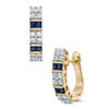 Thumbnail Image 0 of Lab-Created Blue and White Sapphire Hoop Earrings in Sterling Silver with 14K Gold Plate