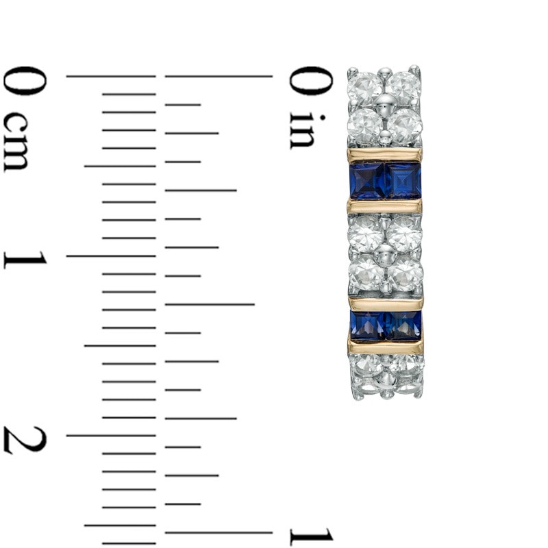 Lab-Created Blue and White Sapphire Hoop Earrings in Sterling Silver with 14K Gold Plate