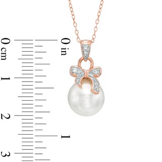 9.5mm Freshwater Cultured Pearl and Lab-Created White Sapphire Pendant in Sterling Silver with 18K Rose Gold Plate