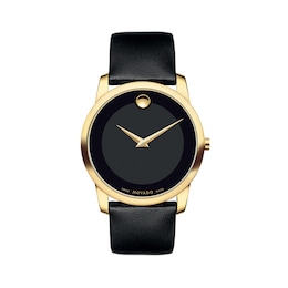 Men's Movado Museum® Classic Gold-Tone PVD Strap Watch with Black Dial (Model: 606876)