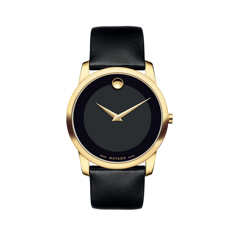 Main Image 1 of Men's Movado Museum® Classic Gold-Tone PVD Strap Watch with Black Dial (Model: 606876)