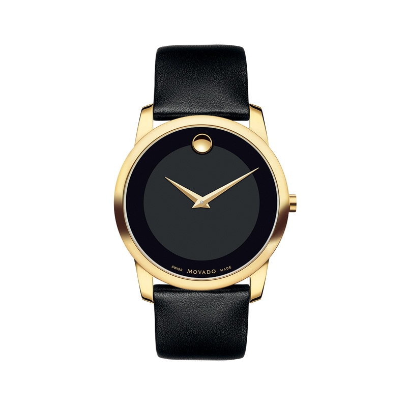 Men's Movado Museum® Classic Gold-Tone PVD Strap Watch with Black Dial (Model: 606876)|Peoples Jewellers