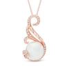 Thumbnail Image 0 of 9.0mm Button Cultured Freshwater Pearl and 0.087 CT. T.W. Diamond Swirl Pendant in 10K Rose Gold