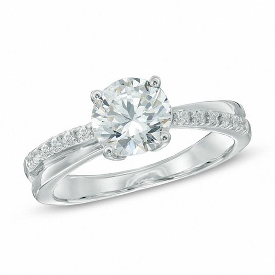 7.0mm White Lab Created Sapphire Crossover Engagement Ring in