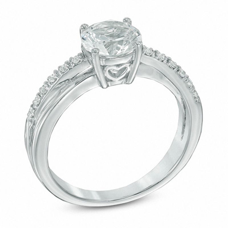 7.0mm White Lab-Created Sapphire Crossover Engagement Ring in Sterling Silver
