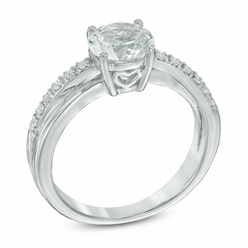 7.0mm White Lab-Created Sapphire Crossover Engagement Ring in Sterling  Silver