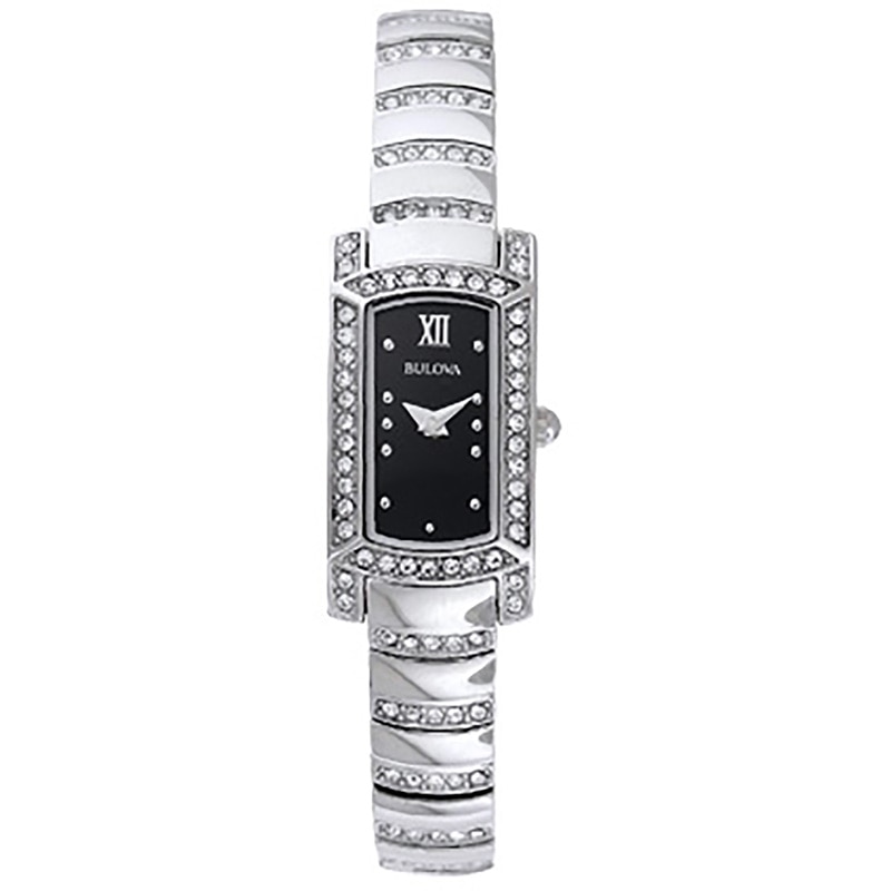 Main Image 1 of Ladies' Bulova Crystal Accent Watch with Rectangular Black Dial (Model: 96L202)