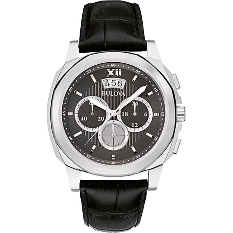 Main Image 1 of Men's Bulova Chronograph Strap Watch with Black Dial (Model: 96B218)