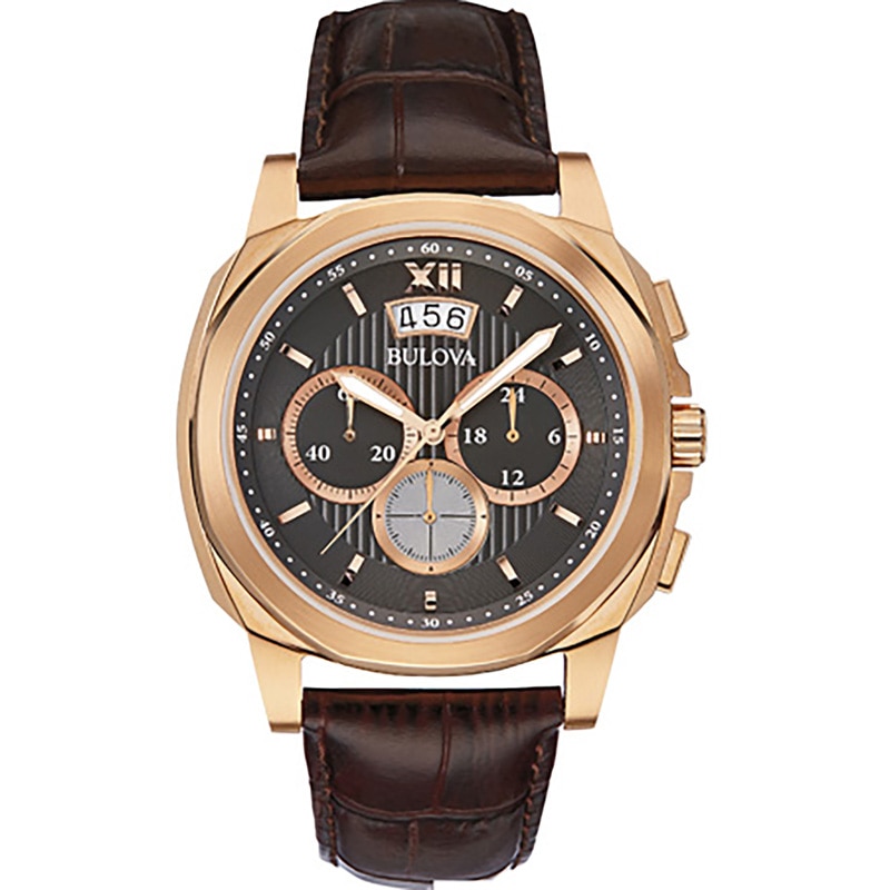 Men's Bulova Chronograph Strap Watch with Black Dial (Model: 97B136)|Peoples Jewellers