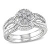 Thumbnail Image 1 of 0.14 CT. T.W. Diamond Cluster Split Shank Bridal Set in Sterling Silver