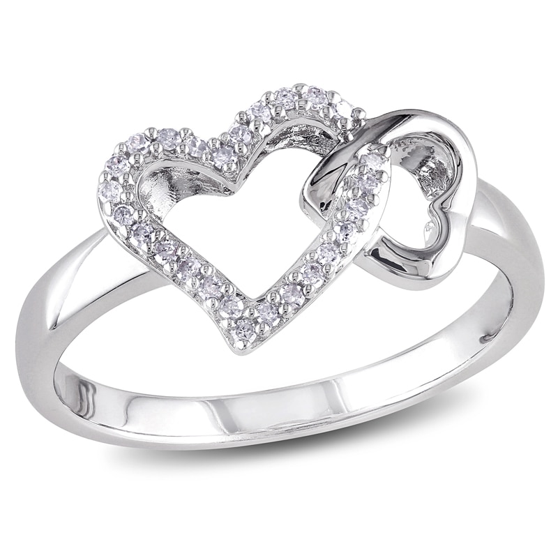 0.10 CT. T.W. Diamond Double Heart Outline Ring in Sterling Silver