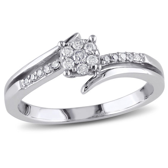 0.18 CT. T.w. Diamond Cluster Bypass Ring in 10K White Gold