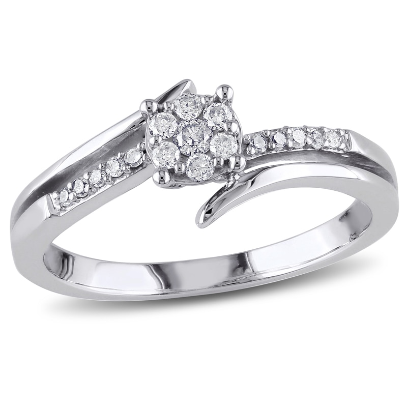 Main Image 1 of 0.18 CT. T.W. Diamond Cluster Bypass Ring in 10K White Gold