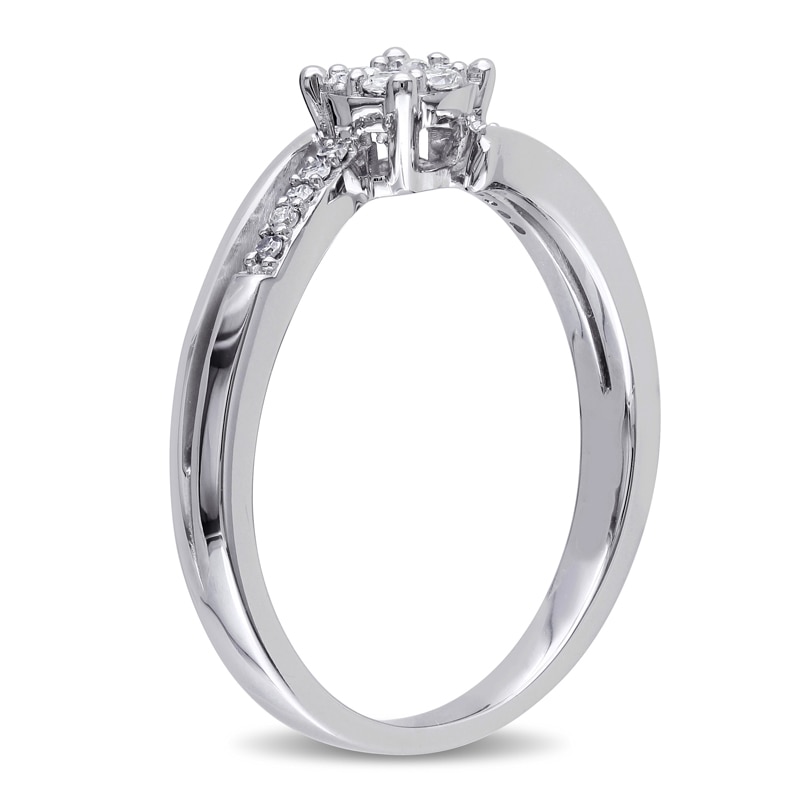Main Image 2 of 0.18 CT. T.W. Diamond Cluster Bypass Ring in 10K White Gold