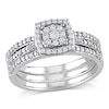 Thumbnail Image 1 of 0.31 CT. T.W. Diamond Square Frame Cluster Three Piece Bridal Set in 10K White Gold