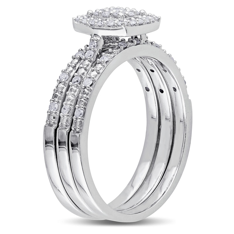 Main Image 2 of 0.31 CT. T.W. Diamond Square Frame Cluster Three Piece Bridal Set in 10K White Gold