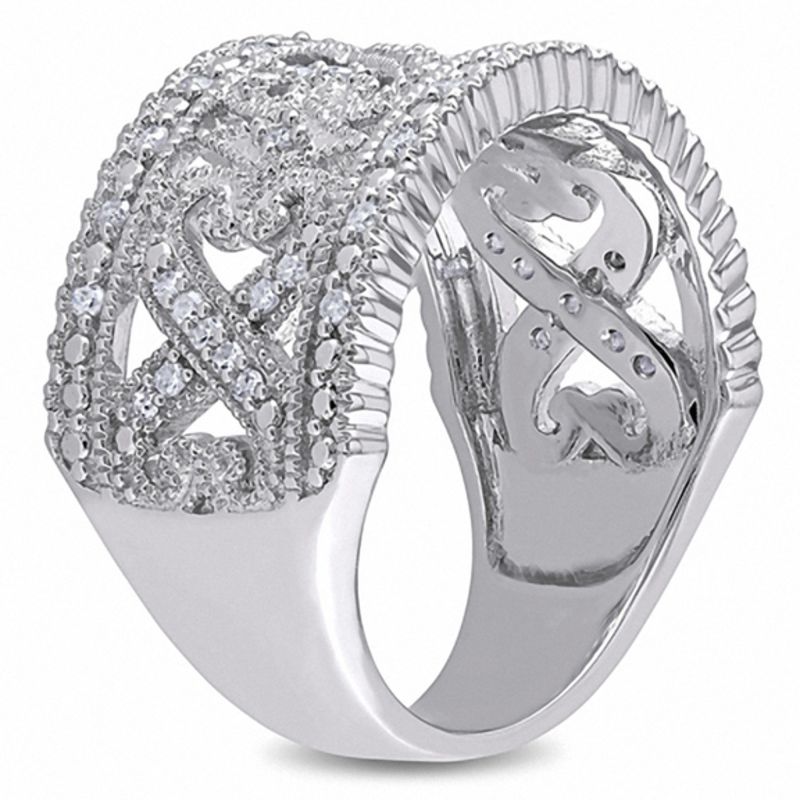 Main Image 2 of 0.24 CT. T.W. Diamond Vintage-Style Beaded Ring in Sterling Silver