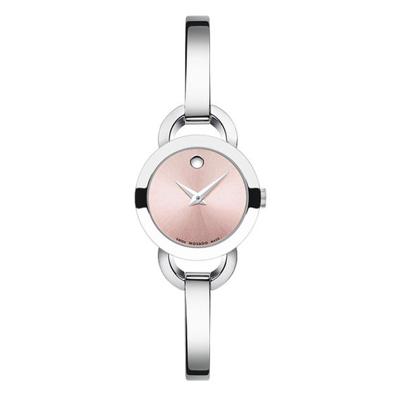 Peoples Jewellers Ladies Movado Rondiro Bangle Watch with Pink Museum Dial Model 0606797 Yorkdale Mall