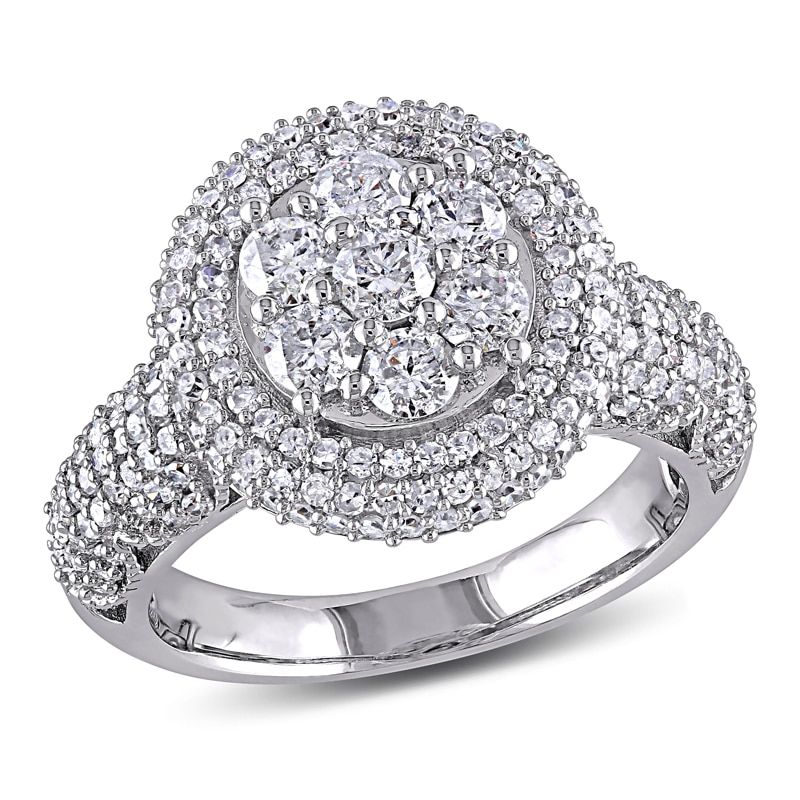 Main Image 1 of 1.99 CT. T.W. Diamond Cluster Double Frame Ring in 10K White Gold