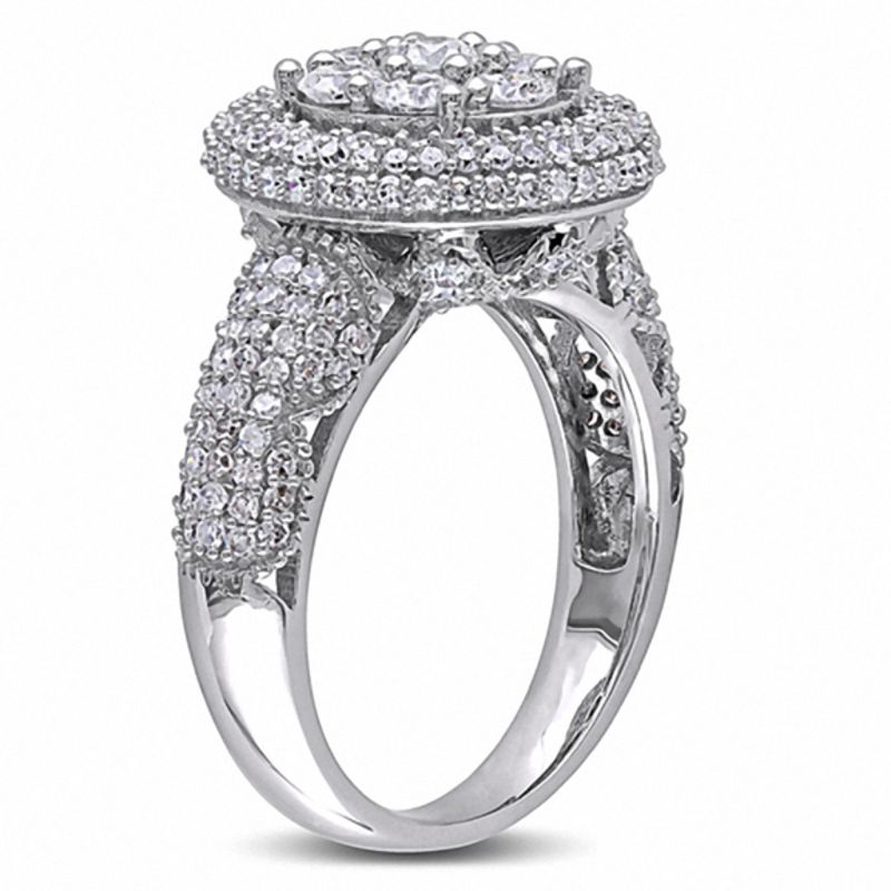Main Image 2 of 1.99 CT. T.W. Diamond Cluster Double Frame Ring in 10K White Gold