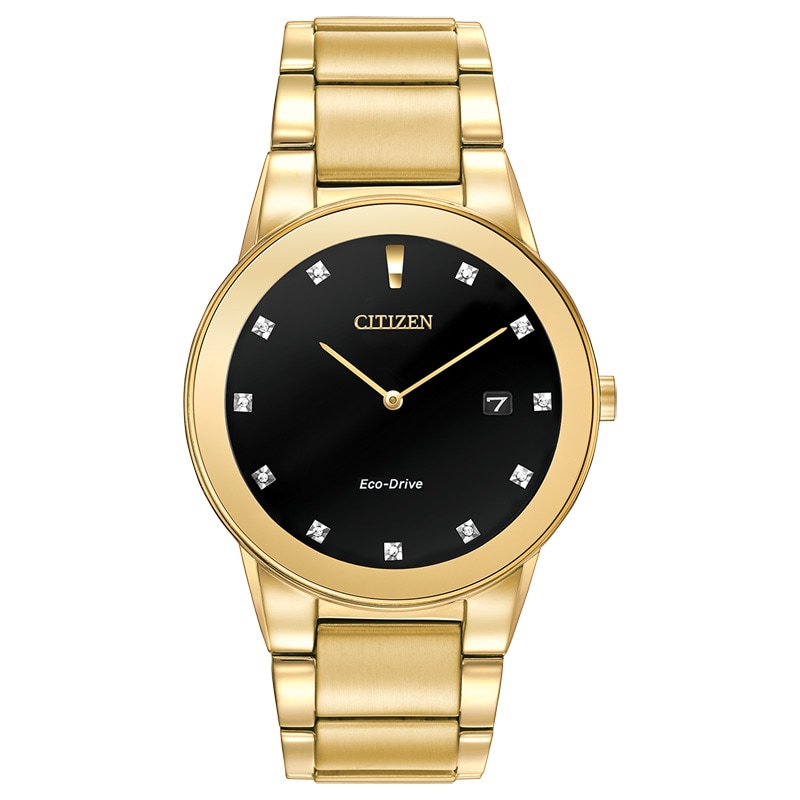 Men's Citizen Eco-Drive® Axiom Diamond Accent Gold-Tone Watch with Black Dial (Model: AU1062-56G)
