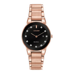 Ladies' Citizen Eco-Drive® Axiom Diamond Accent Rose-Tone Watch with Black Dial (Model: GA1058-59Q)