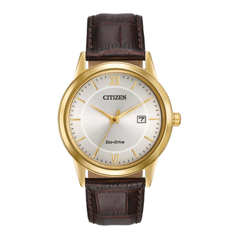Men's Citizen Eco-Drive® Gold-Tone Strap Watch with Ivory Dial (Model: AW1232-04A)|Peoples Jewellers