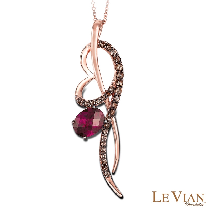 Le Vian® Raspberry Rhodolite™ and Chocolate Quartz™ Heart Pendant in 14K Strawberry Gold™