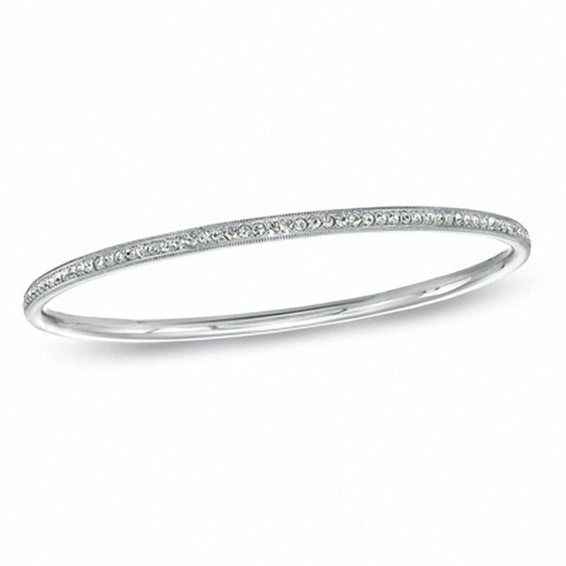 AVA Nadri Crystal Bangle in White Rhodium Brass - 7.5"|Peoples Jewellers