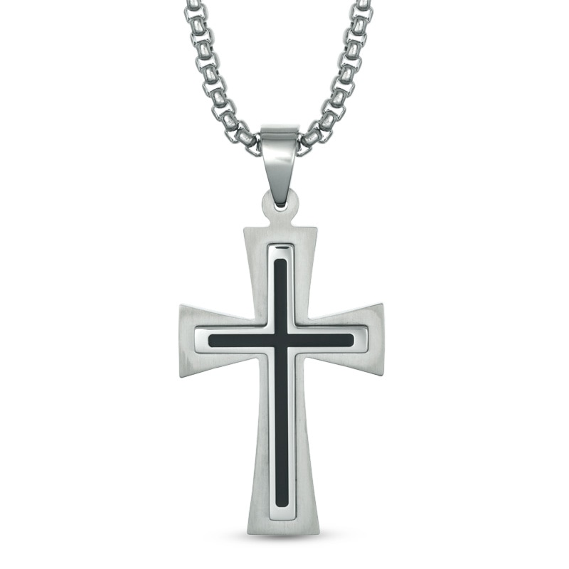 Men's Stacked Cross Pendant in Two-Tone Stainless Steel - 24"|Peoples Jewellers