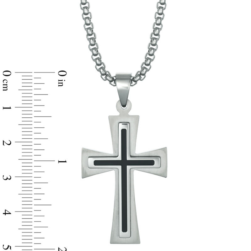Main Image 2 of Men's Stacked Cross Pendant in Two-Tone Stainless Steel - 24"