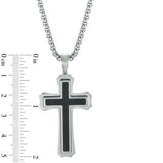 Men's Carbon fibre Stacked Cross Pendant in Stainless Steel - 24"