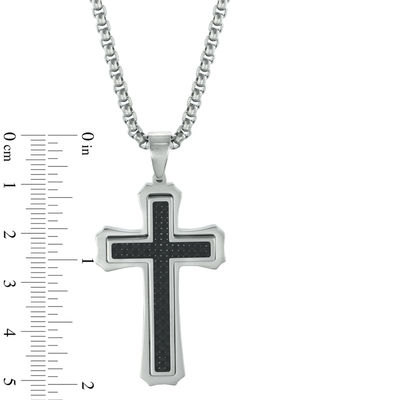 Men's Carbon fibre Stacked Cross Pendant in Stainless Steel - 24"