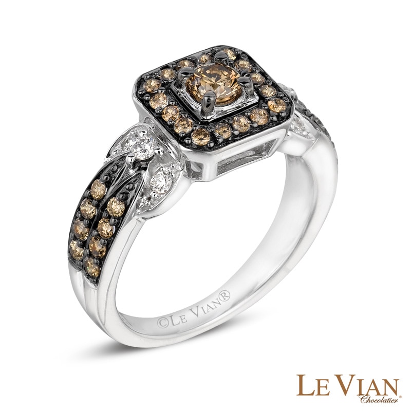Le Vian Chocolate Diamonds® 0.81 CT. T.W. Diamond Square Frame Engagement Ring in 14K Vanilla Gold™
