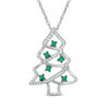 Thumbnail Image 1 of 0.13 CT. T.W. Green and White Diamond Christmas Tree Pendant in Sterling Silver