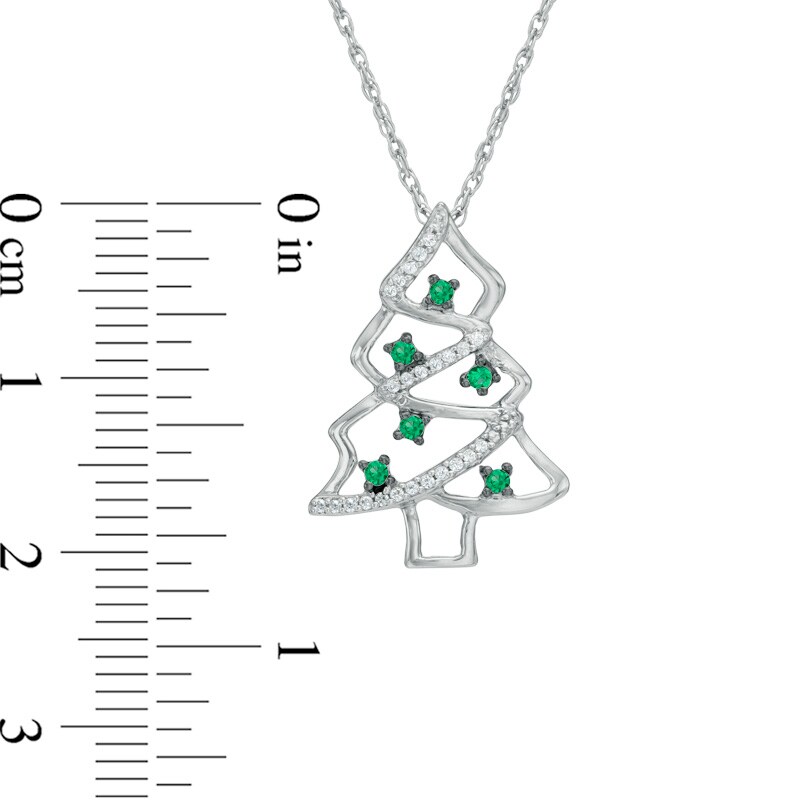 0.13 CT. T.W. Green and White Diamond Christmas Tree Pendant in Sterling Silver